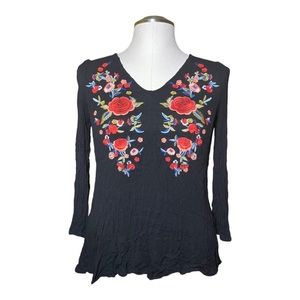 Umgee Embroidered Floral Long Sleeve Boho Blouse